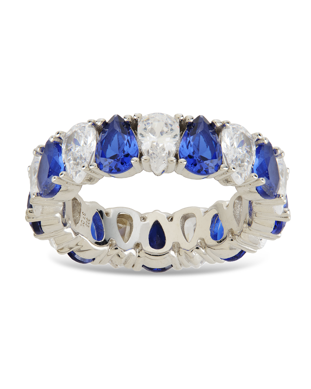 Sterling Silver Pear Cut Sapphire CZ Celebration Band Ring