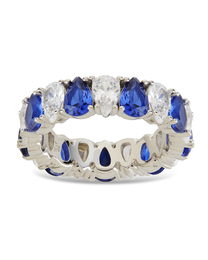 Sterling Silver Pear Cut Sapphire CZ Celebration Band Ring