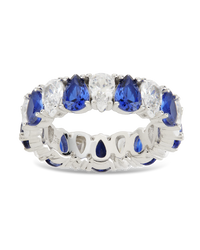 Sterling Silver Pear Cut Sapphire CZ Celebration Band Ring