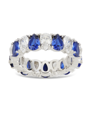 Sterling Silver Pear Cut Sapphire CZ Celebration Band Ring