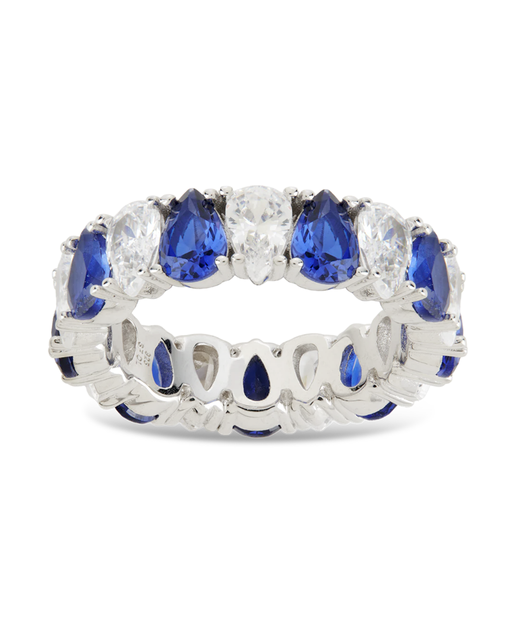 Sterling Silver Pear Cut Sapphire CZ Celebration Band Ring