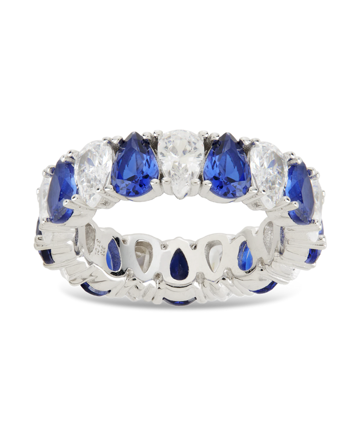 Sterling Silver Pear Cut Sapphire CZ Celebration Band Ring