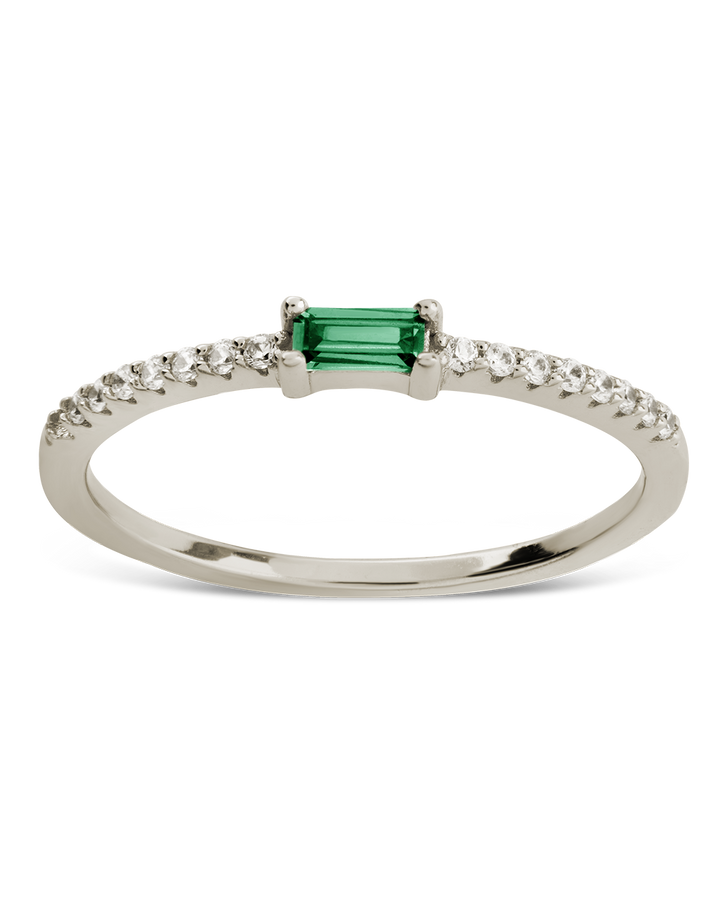 Sterling Silver Thin Emerald CZ Stacking Birthstone Ring