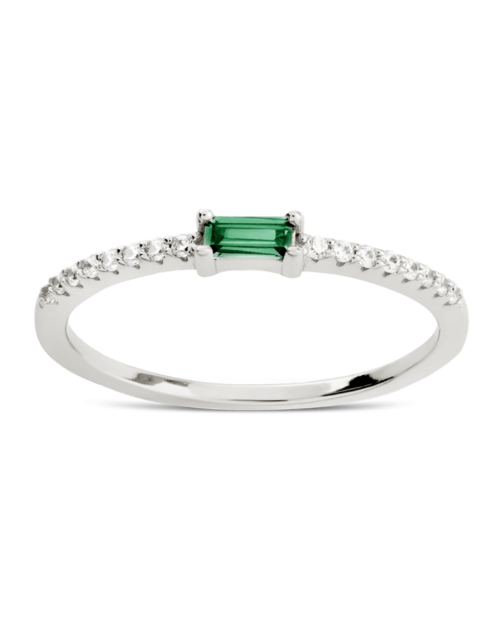Sterling Silver Thin Emerald CZ Stacking Birthstone Ring