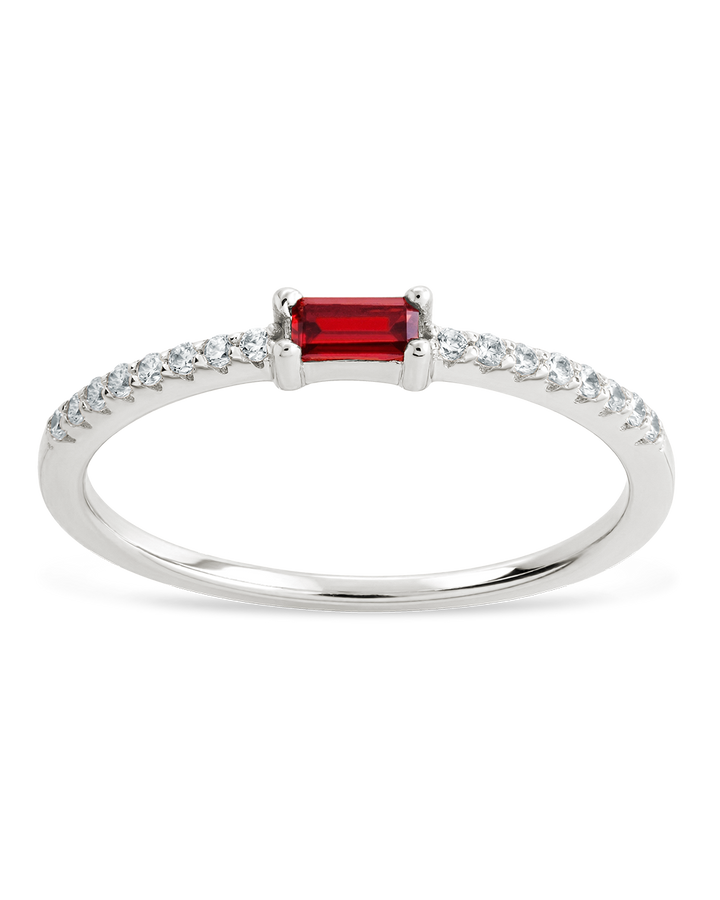 Sterling Silver Thin Garnet CZ Stacking Birthstone Ring