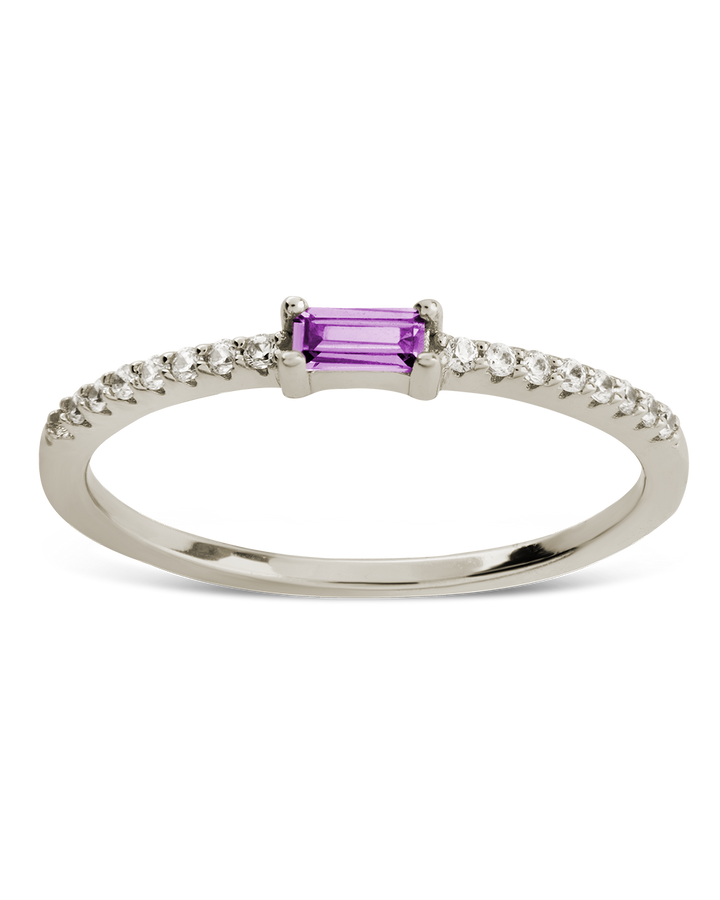 Sterling Silver Thin Amethyst CZ Stacking Birthstone Ring