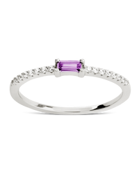 Sterling Silver Thin Amethyst CZ Stacking Birthstone Ring