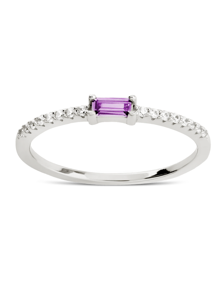 Sterling Silver Thin Amethyst CZ Stacking Birthstone Ring