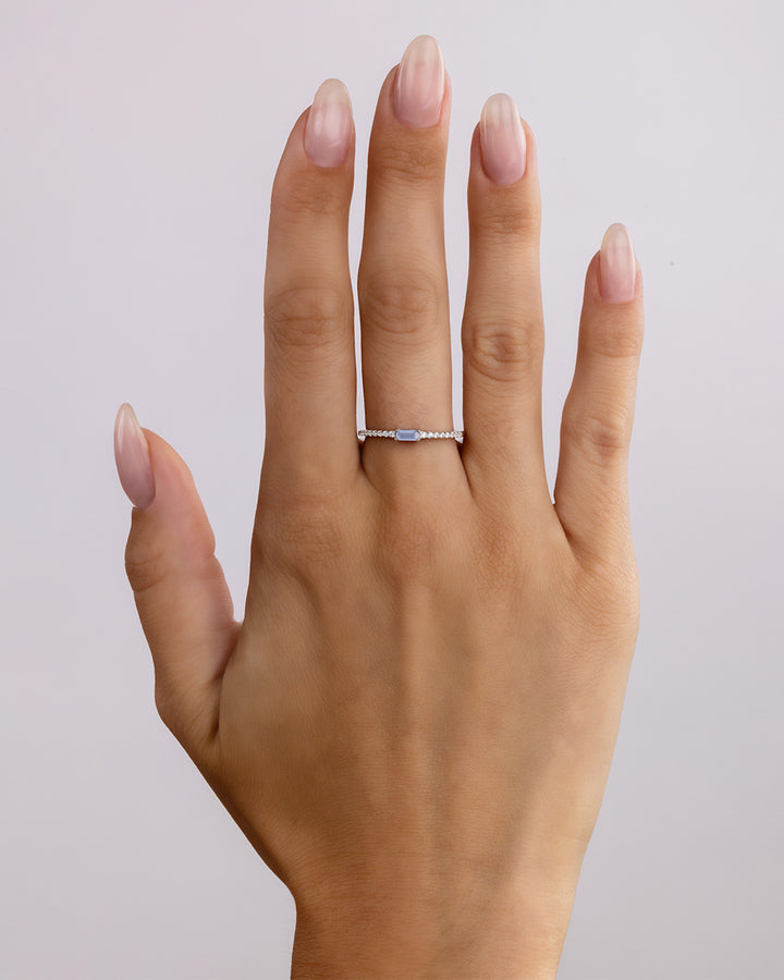 Sterling Silver Thin Aquamarine CZ Stacking Birthstone Ring