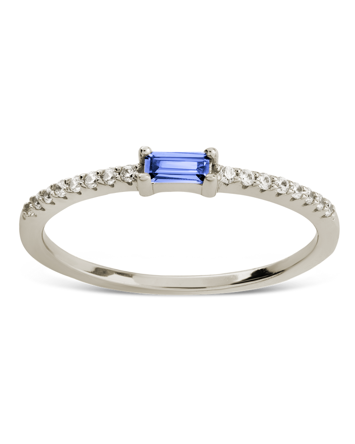 Sterling Silver Thin Aquamarine CZ Stacking Birthstone Ring