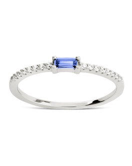 Sterling Silver Thin Aquamarine CZ Stacking Birthstone Ring