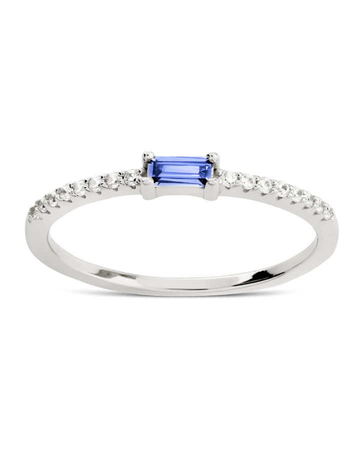 Sterling Silver Thin Aquamarine CZ Stacking Birthstone Ring
