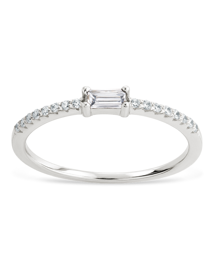 Sterling Silver Thin Clear CZ Stacking Birthstone Ring