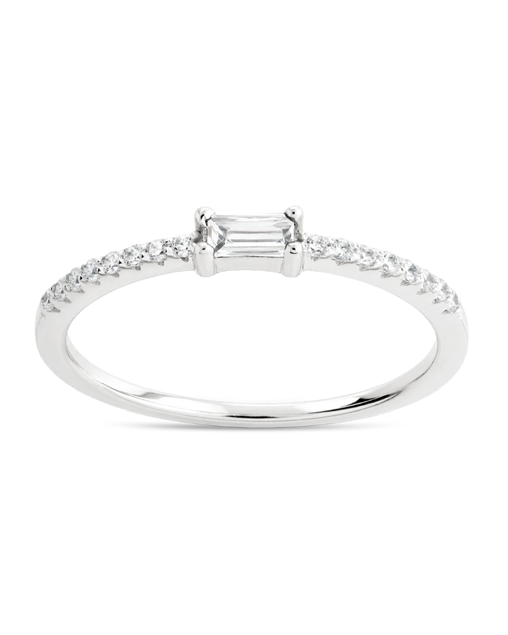 Sterling Silver Thin Clear CZ Stacking Birthstone Ring