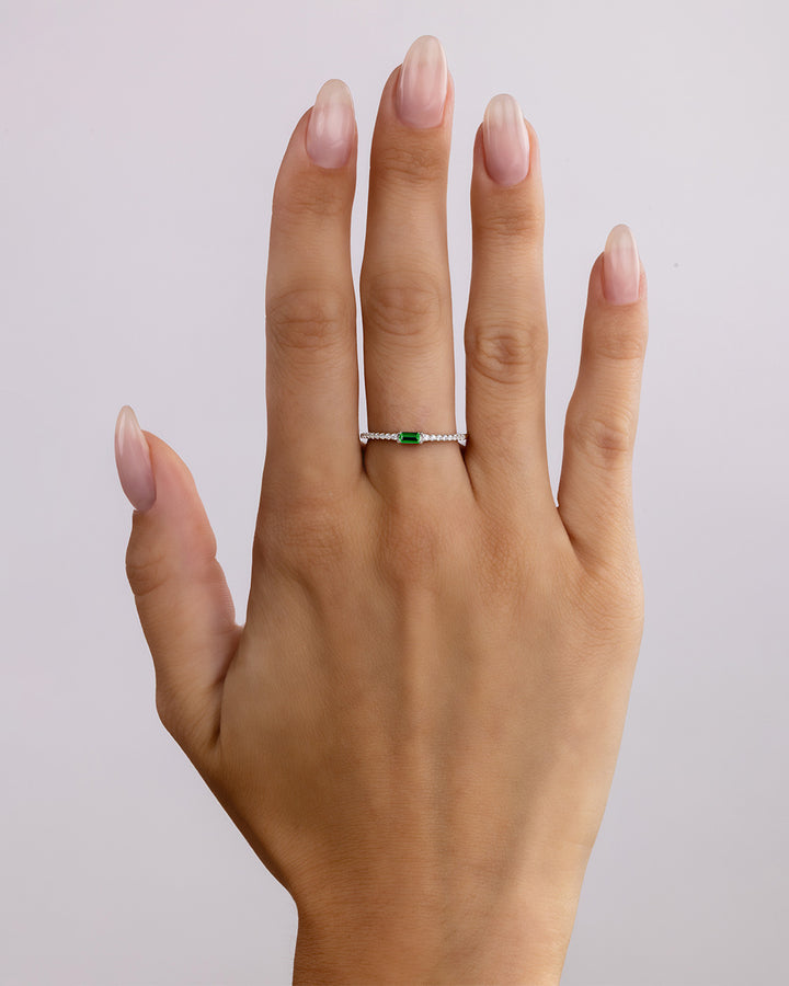 Sterling Silver Thin Emerald CZ Stacking Birthstone Ring