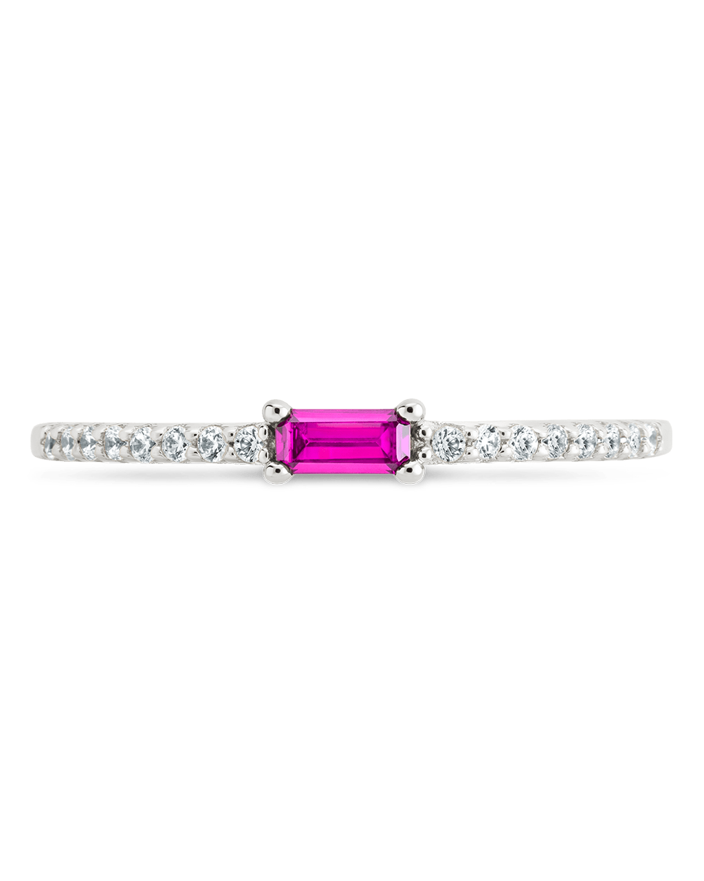 Sterling Silver Thin Ruby CZ Stacking Birthstone Ring - Sterling Forever