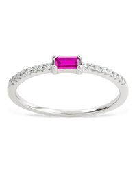 Sterling Silver Thin Ruby CZ Stacking Birthstone Ring - Sterling Forever