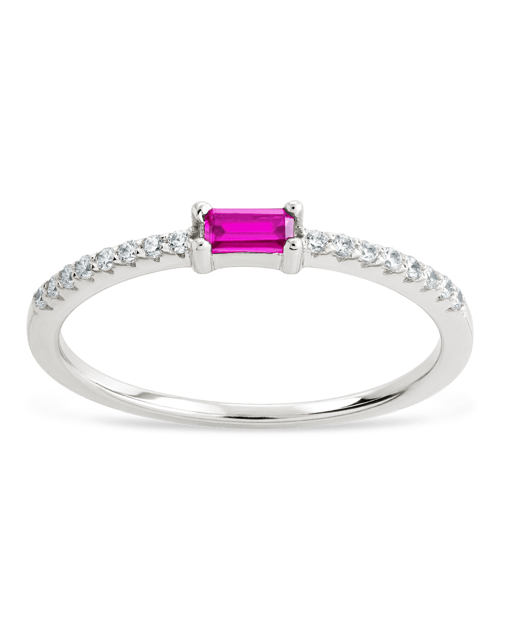 Sterling Silver Thin Ruby CZ Stacking Birthstone Ring - Sterling Forever