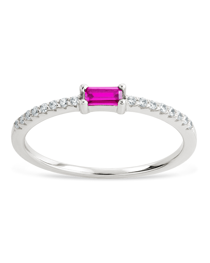 Sterling Silver Thin Ruby CZ Stacking Birthstone Ring