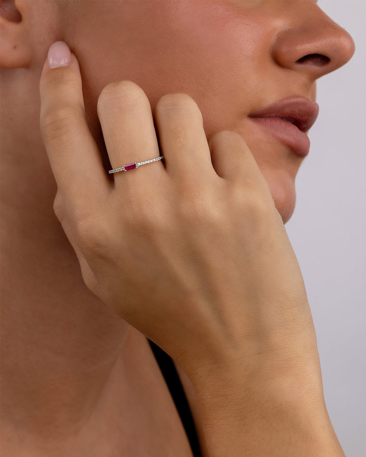 Sterling Silver Thin Ruby CZ Stacking Birthstone Ring