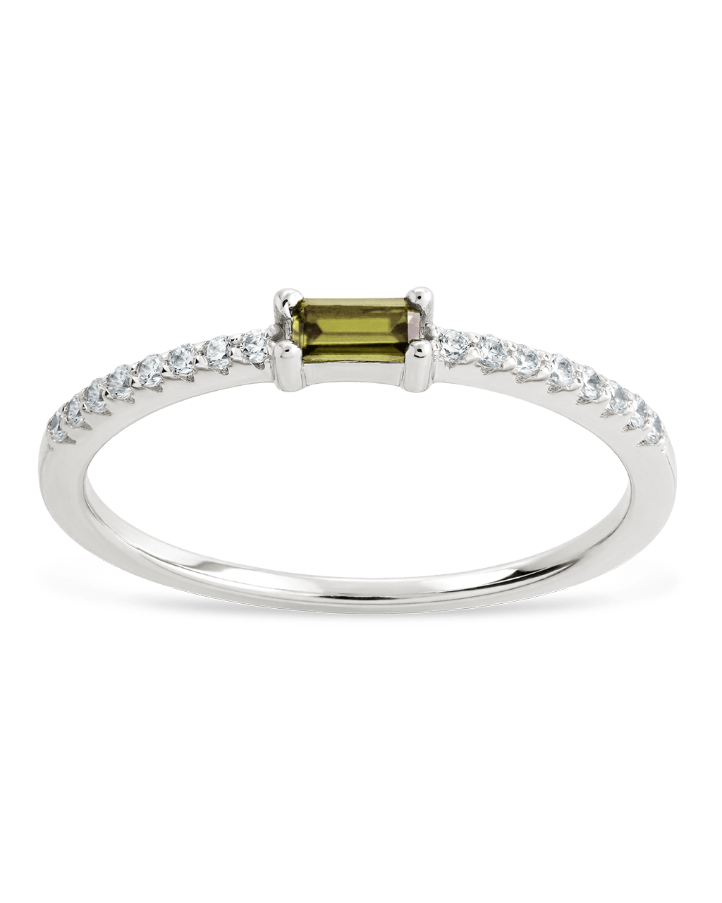 Sterling Silver Thin Peridot CZ Stacking Birthstone Ring - Sterling Forever