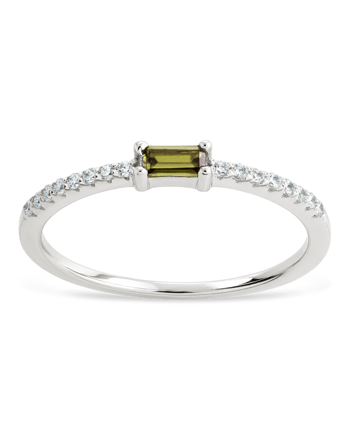 Sterling Silver Thin Peridot CZ Stacking Birthstone Ring