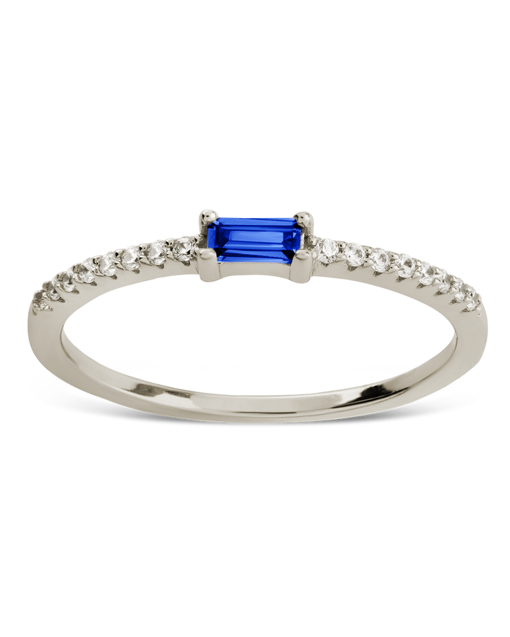 Sterling Silver Thin Sapphire CZ Stacking Birthstone Ring
