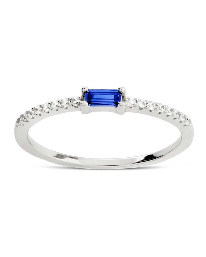 Sterling Silver Thin Sapphire CZ Stacking Birthstone Ring