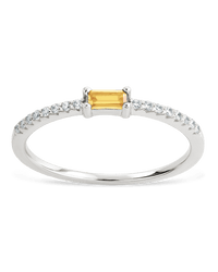 Sterling Silver Thin Citrine CZ Stacking Birthstone Ring - Sterling Forever