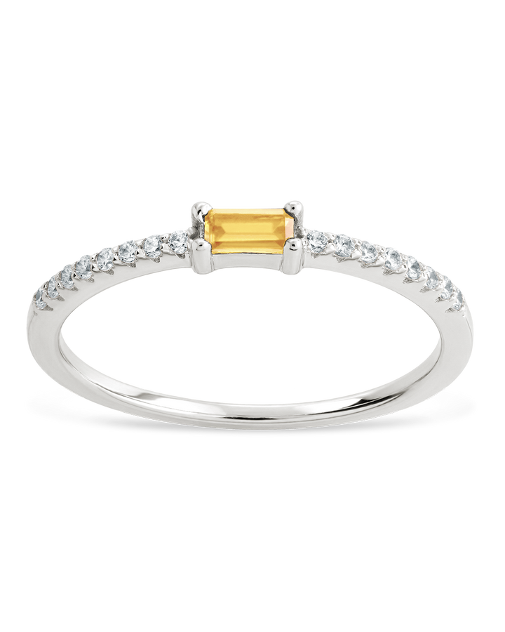 Sterling Silver Thin Citrine CZ Stacking Birthstone Ring