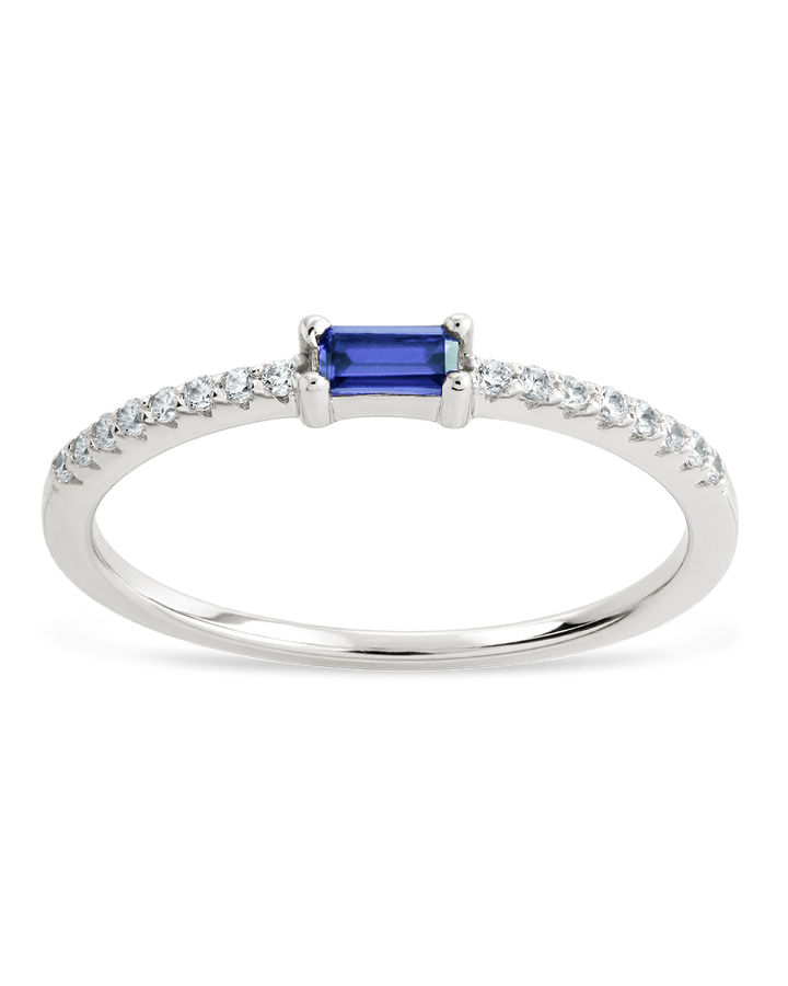 Sterling Silver Thin Tanzanite CZ Stacking Birthstone Ring