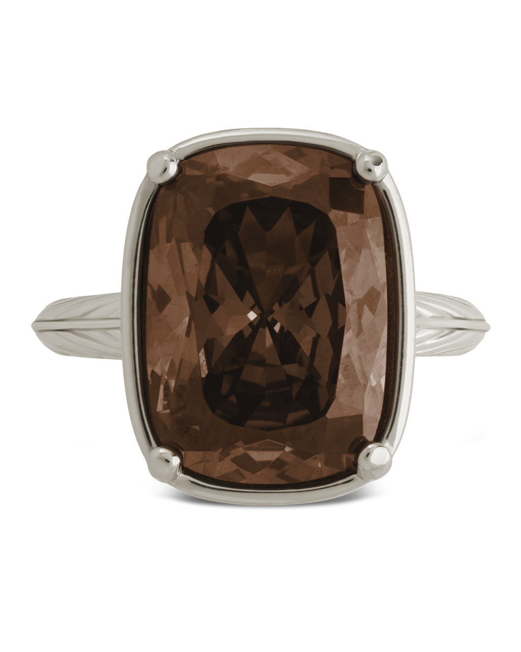 Sterling Silver Elongated Cushion Chocolate CZ Cocktail Ring