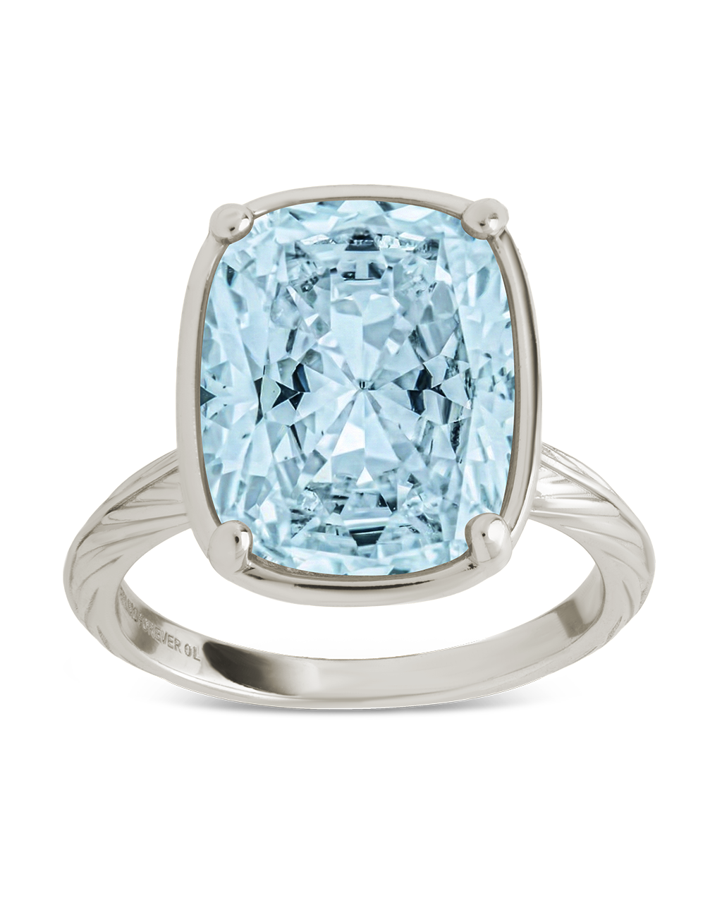 Sterling Silver Elongated Cushion Aquamarine CZ Cocktail Ring