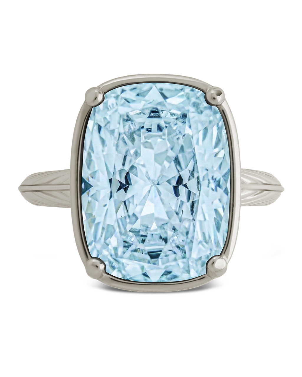 Sterling Silver Elongated Cushion Aquamarine CZ Cocktail Ring