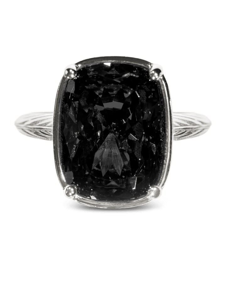 Sterling Silver Elongated Cushion Black CZ Cocktail Ring