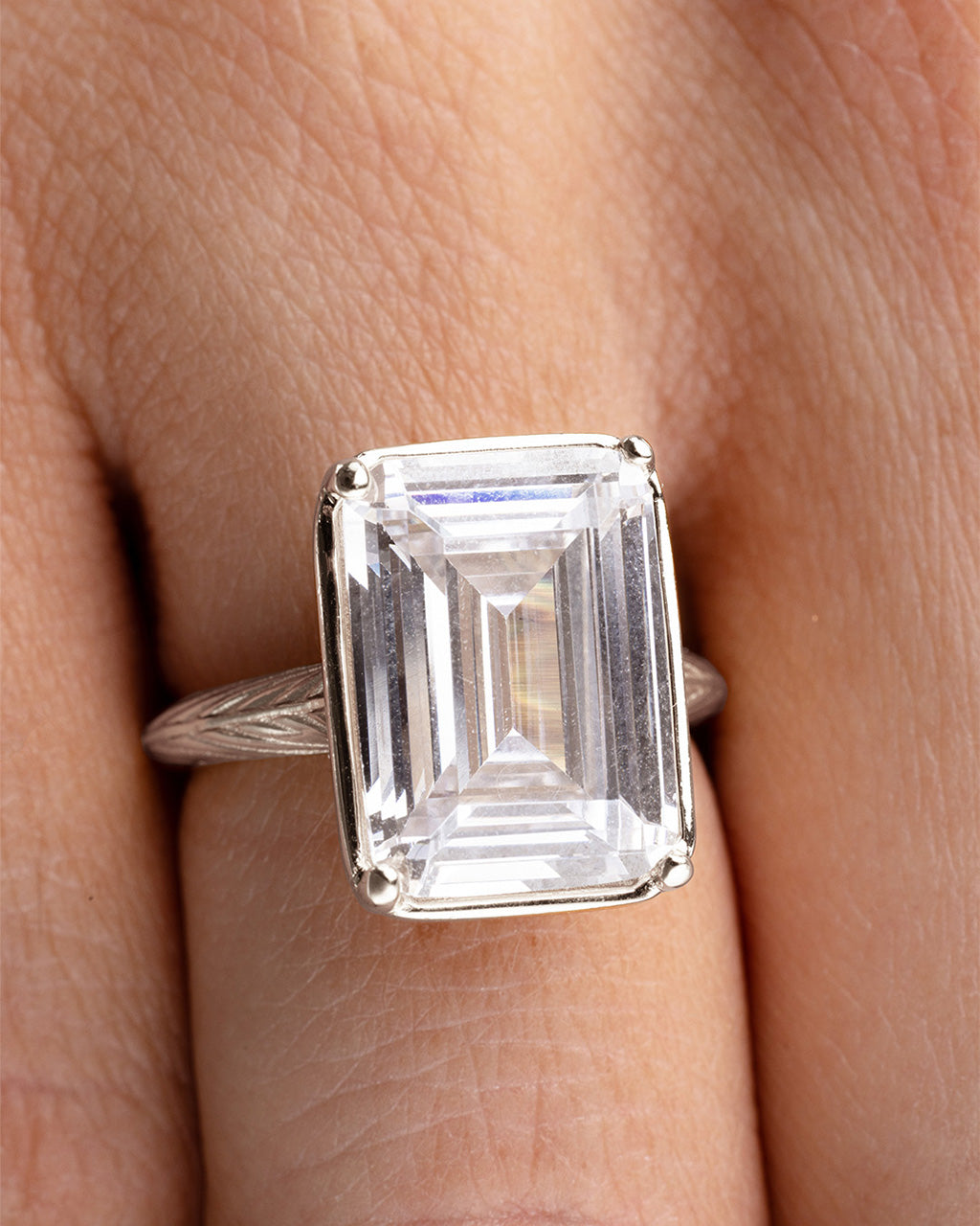 Sterling Silver Emerald Cut CZ Cocktail Ring
