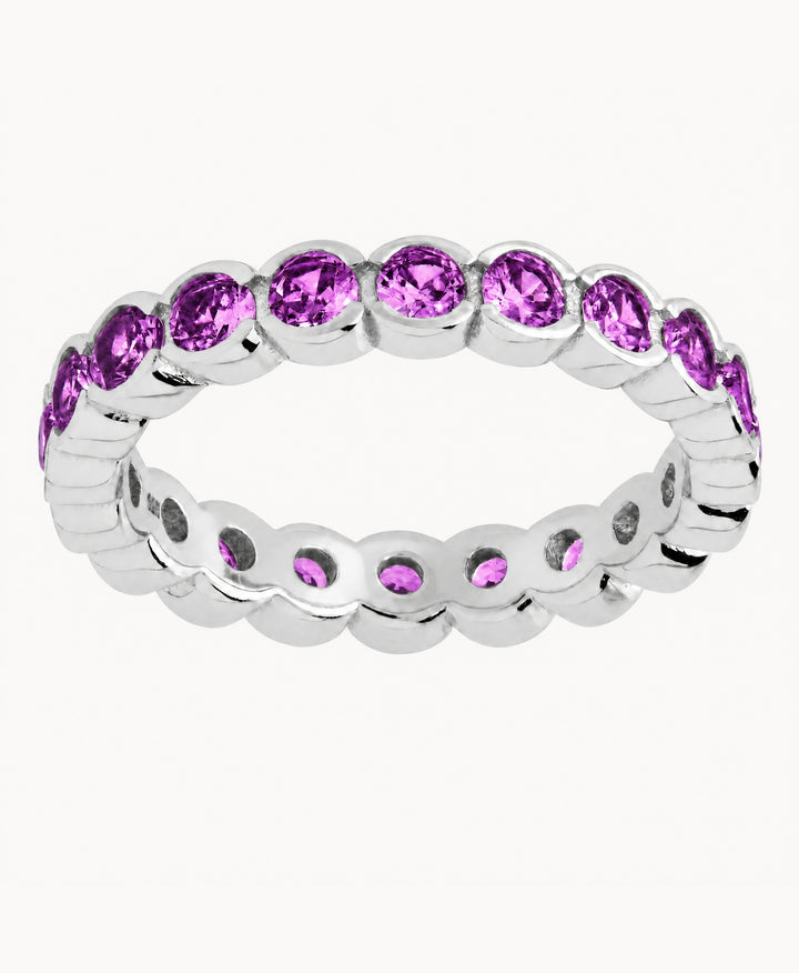 Sterling Silver Amethyst Helene Bezel Eternity Band Ring