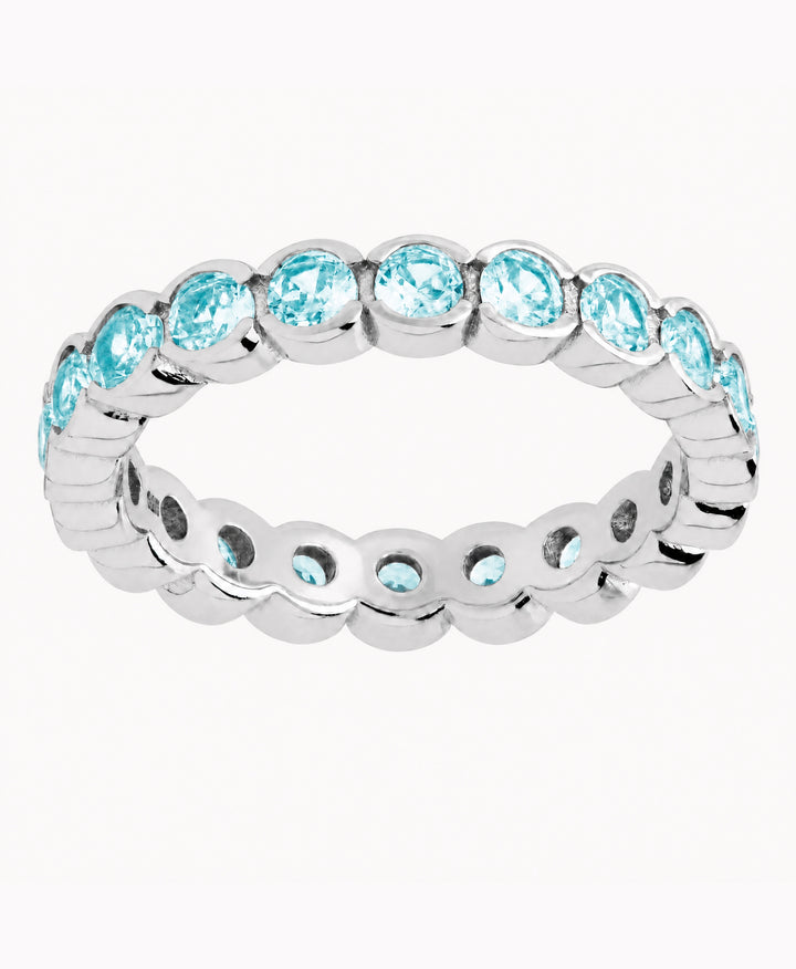 Sterling Silver Aquamarine Helene Bezel Eternity Band Ring