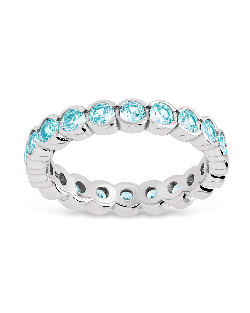 Sterling Silver Aquamarine Helene Bezel Eternity Band Ring