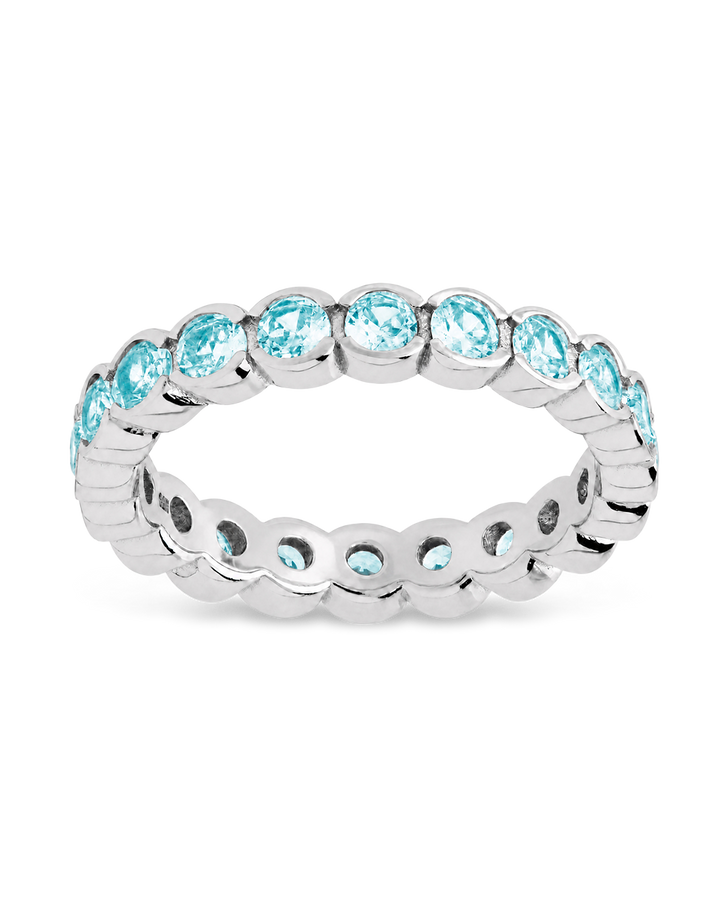 Sterling Silver Aquamarine Helene Bezel Eternity Band Ring