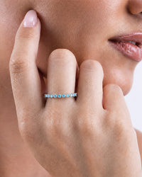 Sterling Silver Aquamarine Helene Bezel Eternity Band Ring