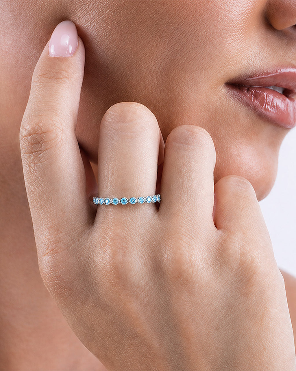 Sterling Silver Aquamarine Helene Bezel Eternity Band Ring
