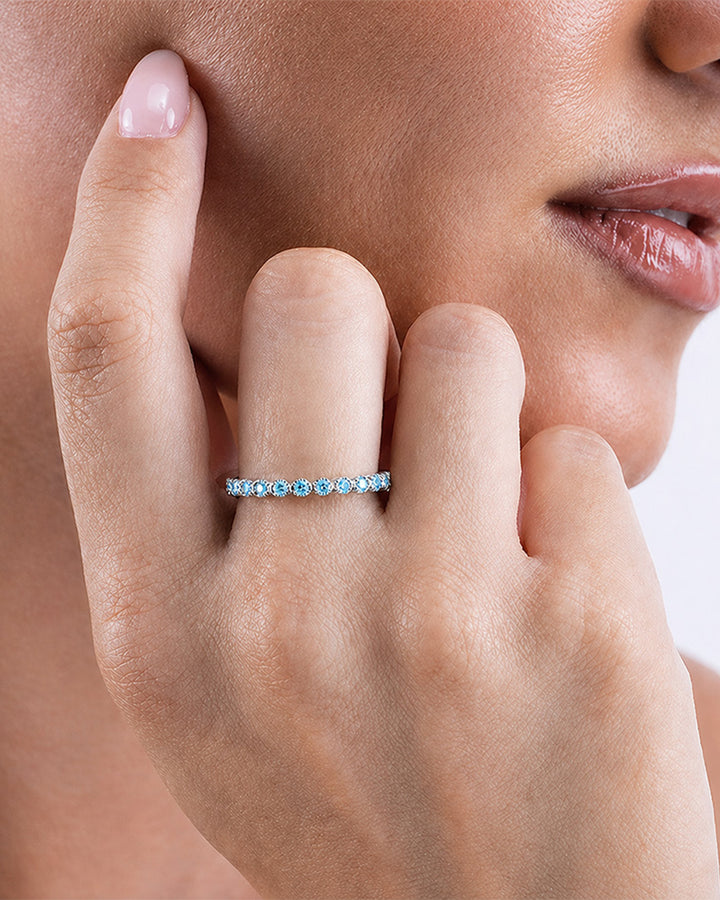 Sterling Silver Aquamarine Helene Bezel Eternity Band Ring