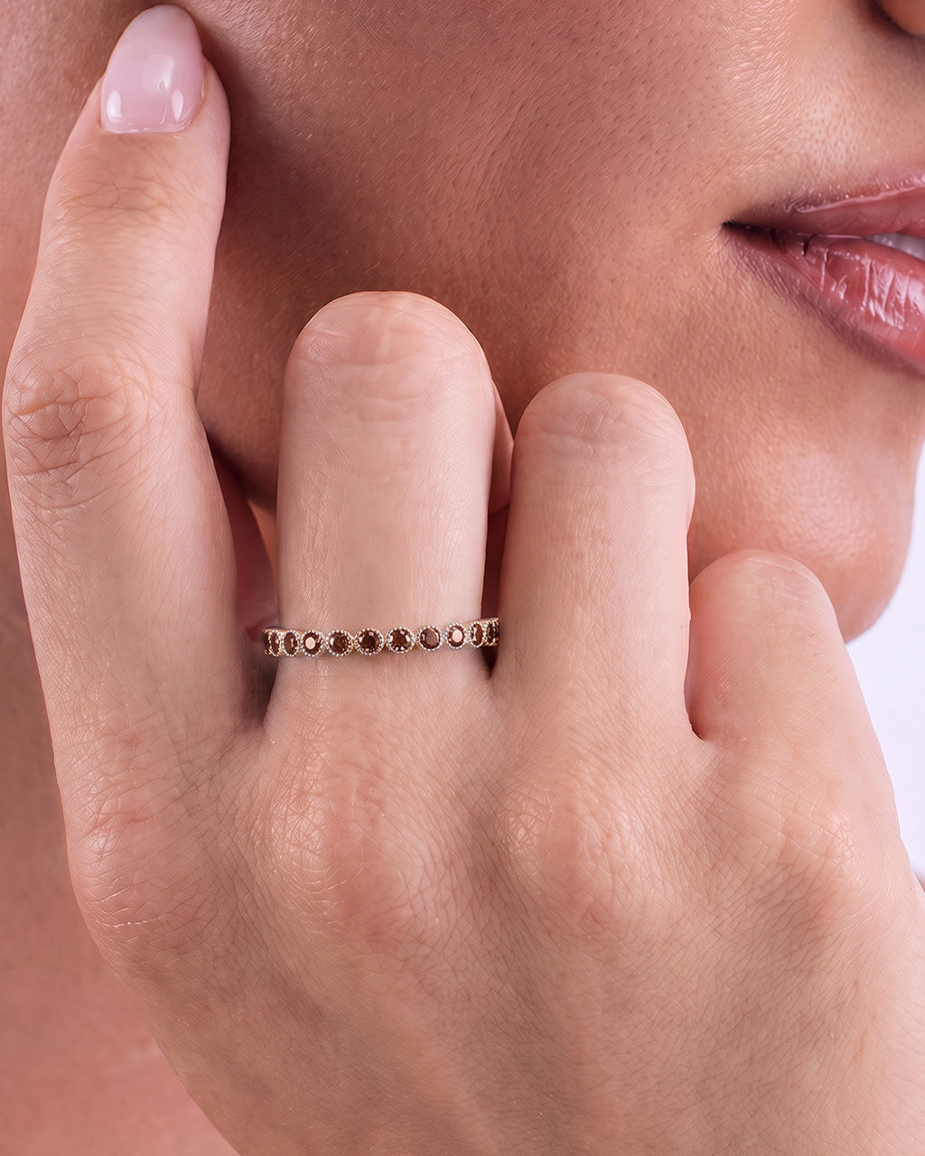 Sterling Silver Chocolate Helene Bezel Eternity Band Ring