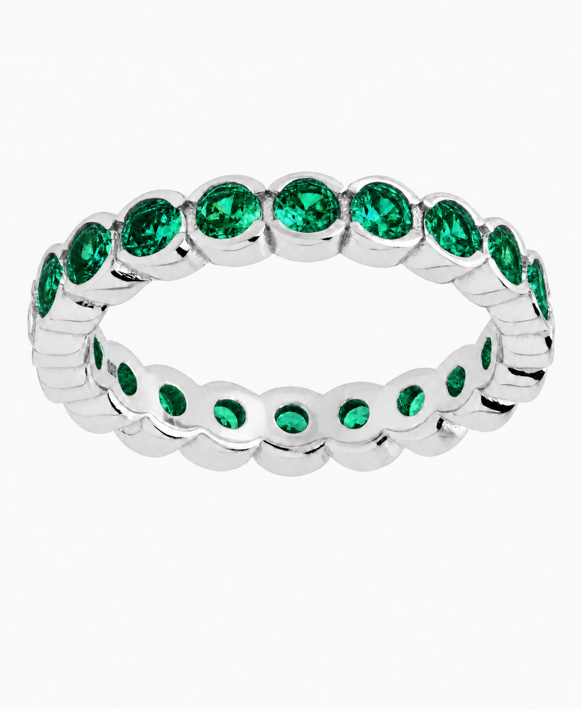 Sterling Silver Emerald Helene Bezel Eternity Band Ring