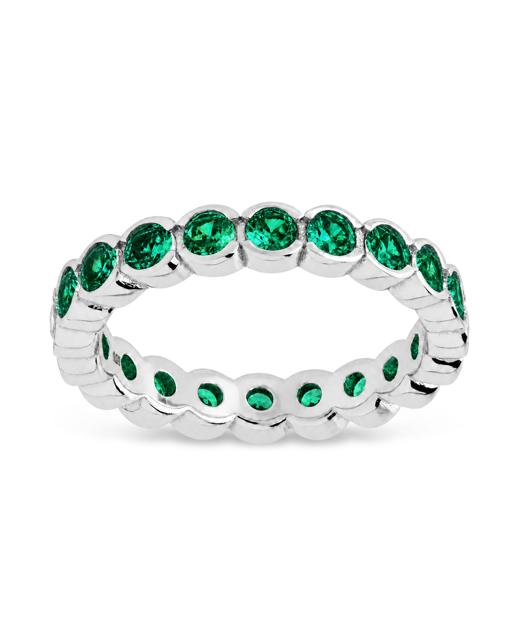 Sterling Silver Emerald Helene Bezel Eternity Band Ring