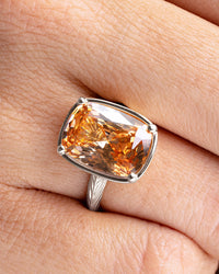 Sterling Silver Elongated Cushion Champagne CZ Cocktail Ring