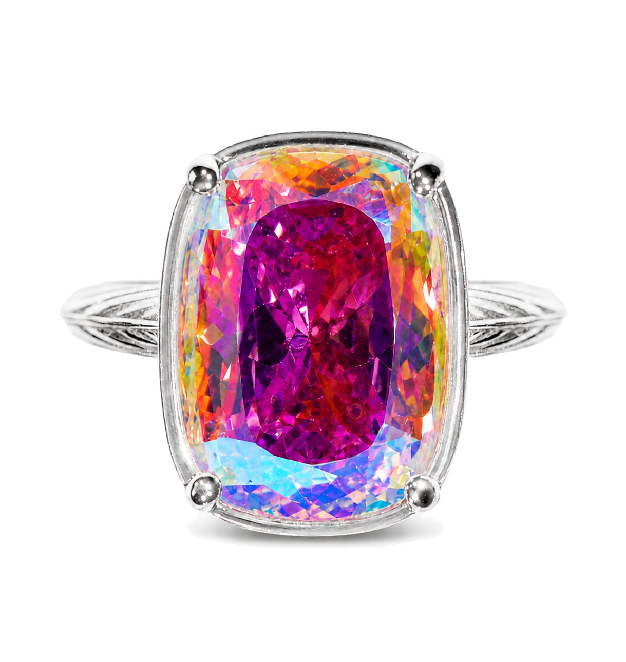 Sterling Silver Elongated Cushion Iridescent CZ Cocktail Ring