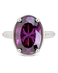 Sterling Silver Oval Cut Amethyst CZ Cocktail Ring - Sterling Forever