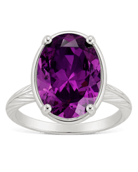 Sterling Silver Oval Cut Amethyst CZ Cocktail Ring - Sterling Forever